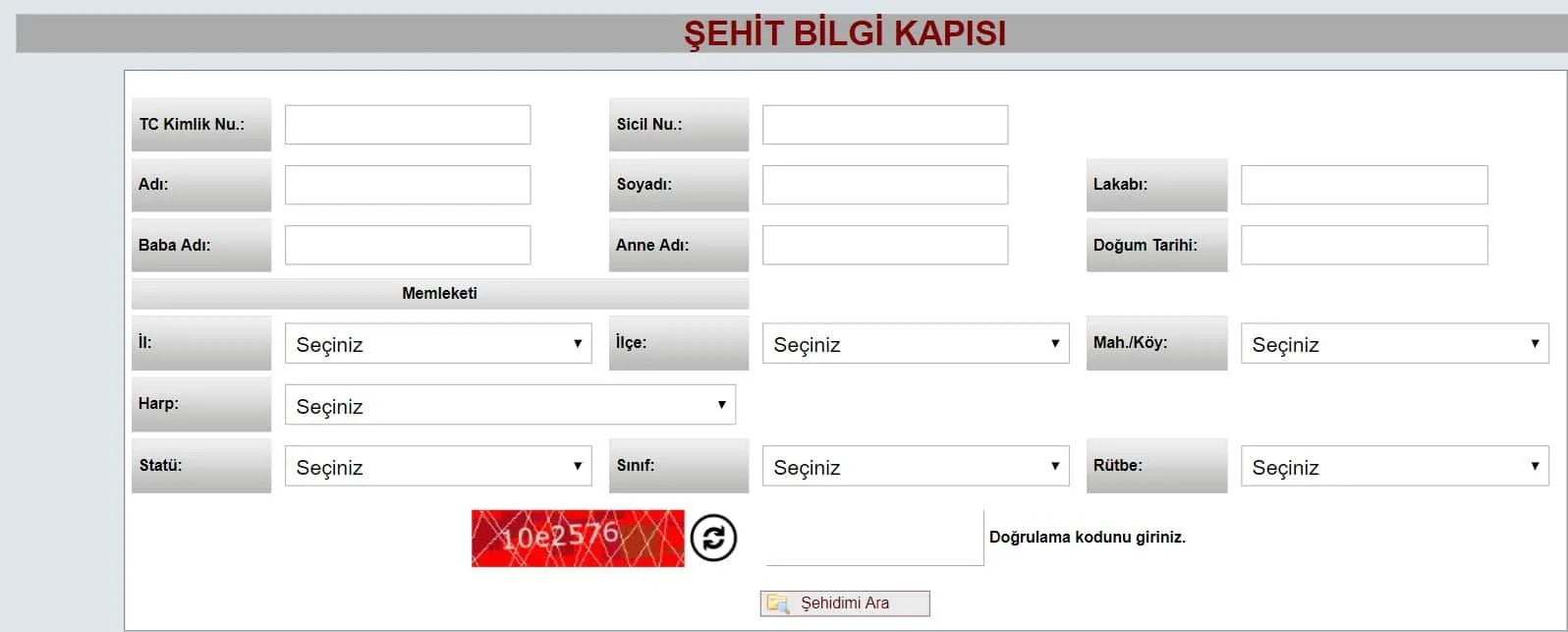 Şehit Sorgulama Ekranı